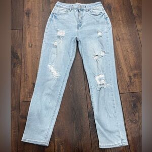 Wax Jean Light Blue Ripped Straight Leg Jeans